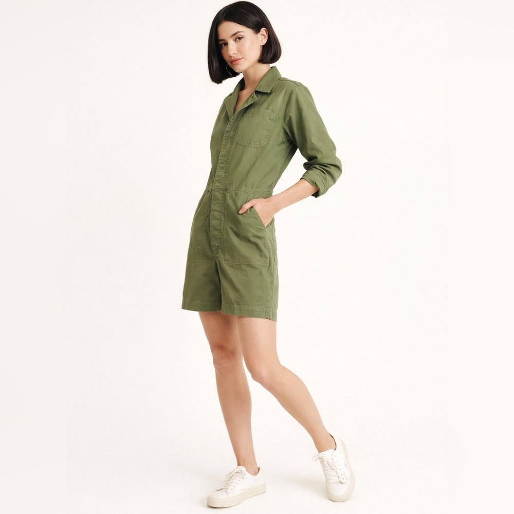 ALEX MILL Utility 5-Pocket Stretch Cotton Shorts Romper Jumpsuit Sz XS Green